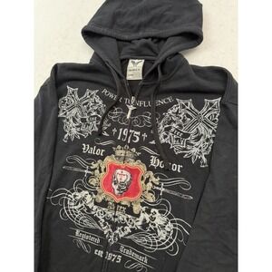 Avirex Graphic Hoodie Men's 2XB Black Full-Zip Skull Crest Y2K Streetwear RARE